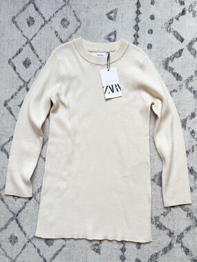 NWT zara ribbed knit ivory dress tunic 8-9 yo girls kids